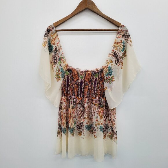 American Rag Boho Paisley Tunic Top Womens Size M Smocked Peasant Festival Flowy - Picture 4 of 11